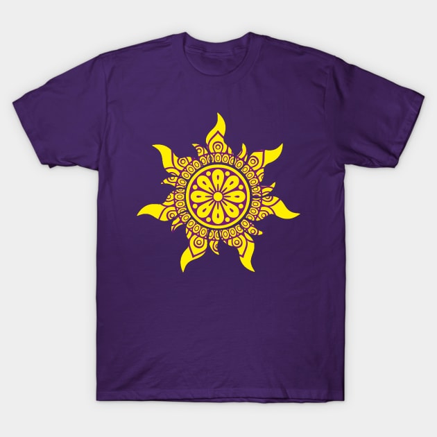 Tangled Sun Mandala Pattern T-Shirt by Mint-Rose